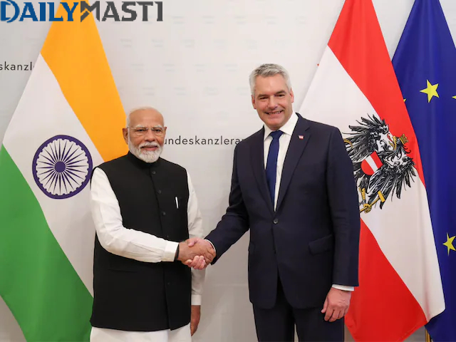 Prime Minister Narendra Modi on Wednesday held delegation-level talks with Austrian Chancellor Karl Nehammer on several key issues, including the ongoing conflict in Ukraine and the global fight against terrorism. During a joint press statement with Nehammer in Vienna, Modi reiterated that “this is not the time for war.” “We won’t be able to find a solution to problems in the Warfield. Wherever it is, killing of innocent people is unacceptable. India and Austria emphasise dialogue and diplomacy and for that, we are together ready to give any support required,” the prime minister said a day after his Moscow visit where the Ukraine conflict was discussed with Russian President Vladimir Putin. ‘HISTORIC AND SPECIAL’ TRIP The Prime Minister said he was pleased that at the start of his third term, he got the opportunity to visit Austria for this historic trip. “This trip of mine is historic and special. After 41 years, an Indian PM has visited Austria. Austrian Chancellor Karl Nehammer and I held a very meaningful discussion. We discussed new possibilities to strengthen our ties further. We have decided to give these ties a strategic direction,” he said. ‘VERY GOOD RELATIONSHIP’ Speaking on the issue of terrorism, Modi said, “We both strongly condemn terrorism. We agree that it is not acceptable in any form. It cannot be justified in any way.” Standing alongside Modi, Nehammer said India and Austria have “a very good relationship.” “It’s a relationship of trust which began in the 1950s. India helped Austria and in 1955, the negotiations came to a positive conclusion with the Austrian State Treaty. What unites India and Austria is concern over the development of the geopolitical situation,” he said. “…Last night and this morning, we had very intensive talks about the Russian war of aggression against Ukraine. For me, as the Federal Chancellor of Austria, it is particularly important to get to know India’s assessment and to understand it and familiarise India with European concerns and worries. Moreover, the conflict in the Middle East was a major topic and in addition to this challenging geopolitical situation, we also referred to the positive aspects of our cooperation,” he added. You May Like Personal Loan @ 10.5% Paisabazaar Personal Loans by TaboolaSponsored Links CEREMONIAL WELCOME RELATED STORIES Meet Vijay Upadhyaya, India's 'Proud' Cultural Envoy Who Gave PM Modi A Musical Welcome In Vienna Meet Vijay Upadhyaya, India's 'Proud' Cultural Envoy Who Gave PM Modi ... Austrian Chancellor Karl Nehammer Tweets, "Welcome To Vienna, PM Narendra Modi | PM In Austria Austrian Chancellor Karl Nehammer Tweets, "Welcome To Vienna, PM Naren... PM Modi's Historic Austria Visit: Here's What Happened during Indira And Nehru's Trips PM Modi's Historic Austria Visit: Here's What Happened during Indira A... Uttarkhand News | Massive Landslide Near Patalganga Langsi Tunnel Blocks Badrinath National Highway Uttarkhand News | Massive Landslide Near Patalganga Langsi Tunnel Bloc... Meet Vijay Upadhyaya, India's 'Proud' Cultural Envoy Who Gave PM Modi A Musical Welcome In Vienna Meet Vijay Upadhyaya, India's 'Proud' Cultural Envoy Who Gave PM Modi ... Austrian Chancellor Karl Nehammer Tweets, "Welcome To Vienna, PM Narendra Modi | PM In Austria Austrian Chancellor Karl Nehammer Tweets, "Welcome To Vienna, PM Naren... PM Modi's Historic Austria Visit: Here's What Happened during Indira And Nehru's Trips PM Modi's Historic Austria Visit: Here's What Happened during Indira A... Uttarkhand News | Massive Landslide Near Patalganga Langsi Tunnel Blocks Badrinath National Highway Uttarkhand News | Massive Landslide Near Patalganga Langsi Tunnel Bloc... Meet Vijay Upadhyaya, India's 'Proud' Cultural Envoy Who Gave PM Modi A Musical Welcome In Vienna Meet Vijay Upadhyaya, India's 'Proud' Cultural Envoy Who Gave PM Modi ... Austrian Chancellor Karl Nehammer Tweets, "Welcome To Vienna, PM Narendra Modi | PM In Austria Austrian Chancellor Karl Nehammer Tweets, "Welcome To Vienna, PM Naren... PM Modi's Historic Austria Visit: Here's What Happened during Indira And Nehru's Trips PM Modi's Historic Austria Visit: Here's What Happened during Indira A... Uttarkhand News | Massive Landslide Near Patalganga Langsi Tunnel Blocks Badrinath National Highway Uttarkhand News | Massive Landslide Near Patalganga Langsi Tunnel Bloc... Earlier today Modi received a ceremonial reception at the Federal Chancellery in Vienna during his historic visit to the country that will help tap the full potential of the bilateral partnership. “Scripting a new chapter in bilateral relations. PM @narendramodi warmly received by Austrian Chancellor @karlnehammer at the Federal Chancellery and accorded a ceremonial welcome. This landmark visit by an Indian Prime Minister to Austria is taking place after 4 decades,” MEA Spokesperson Randhir Jaiswal said in a post on X. INDIA-AUSTRIA FRIENDSHIP The Prime Minister arrived here from Moscow on Tuesday evening on a two-day visit, the first by an Indian prime minister in over 40 years. Austrian Foreign Minister Alexander Schallenberg welcomed Modi at the airport. Ahead of his official meeting with Austrian Chancellor Nehammer on Wednesday, Modi said the India-Austria friendship is strong, and it will get even stronger in the times to come. On Tuesday, Modi met Nehammer for a private engagement. “An important milestone in India-Austria partnership! PM @narendramodi hosted by Austrian Chancellor @karlnehammer for a private engagement. This is the first meeting between the two leaders. Discussions on realising the full potential of bilateral partnership lie ahead,” Jaiswal said in a post on X, along with photographs of the two leaders together in Vienna. MODI-NEHAMMER SELFIE Modi was seen hugging Nehammer in one of the photos, while in another, the Austrian chancellor was seen clicking a selfie with the prime minister. Nehammer posted a photo of him and Modi on the microblogging platform. The Austrian Chancellor said: “Welcome to Vienna, PM @narendramodi! It is a pleasure and honour to welcome you to Austria. Austria and India are friends and partners. I look forward to our political and economic discussions during your visit!” The prime minister thanked the Austrian chancellor “for the warm welcome” and said he looks forward to “our discussions tomorrow as well. Our nations will continue working together to further global good”. LANDED IN VIENNA In another post on X, Modi said: “Happy to meet you in Vienna, Chancellor @karlnehammer. The India-Austria friendship is strong and it will get even stronger in the times to come.” This is the first visit by an Indian prime minister to Austria in more than 40 years, the last being of Indira Gandhi in 1983. During Modi’s visit to Austria, the two countries will explore ways to further deepen their relationship and closer cooperation on various geopolitical challenges. Earlier, the prime minister said on X: “Landed in Vienna. This visit to Austria is a special one. Our nations are connected by shared values and a commitment to a better planet. Looking forward to the various programmes in Austria, including talks with Chancellor @karlnehammer, interactions with the Indian community and more.” In an earlier post on X, the MEA spokesperson said, “As the two countries are celebrating the 75th anniversary of the establishment of diplomatic relations this year, this momentous visit will add renewed momentum to India-Austria ties.” MUSICAL WELCOME Australian artists welcomed Modi with a rendition of Vande Mataram. The choir and orchestra were led by Vijay Upadhyaya. Upadhyaya, 57, was born in Lucknow. In 1994 he became director of the Vienna University Philharmony. He is the Austrian representative on the jury of experts for the evaluation of European Union culture projects and is the founder and artistic director of the India National Youth Orchestra. “Austria is known for its vibrant musical culture. I got a glimpse of it thanks to this amazing rendition of Vande Mataram!” Modi posted on X with the video. Modi will call on the President of the Republic of Austria, Alexander Van der Bellen, and hold talks with Nehammer on Wednesday. The prime minister and the chancellor will also address business leaders from India and Austria. Top Videos View All July 10, 2024, 16:07 IST NATO Summit: US President Joe Biden Defends Ukraine Against Russias Invasion July 10, 2024, 16:07 IST IDF Commando Killed In Fresh Gaza City Operation July 10, 2024, 16:07 IST Worli Hit-And-Run: Family Of Mihir Shah Escaped As They Were Scared Of Being Attacked, Interrogated July 10, 2024, 13:07 IST No Abnormal Difference in NEET-UG Result This Year; Average Score In Consonance, NTA Tells Court July 10, 2024, 11:07 IST Muslim Women Entitled To Maintenance After Divorce, Rules Supreme Court | Muslim Divorce News (With agency inputs) About the Author ROHIT Rohit is sub-editor at News18.com and covers international news. He previously worked with Asian News International (ANI). He is interested in world a...Read More Tags: AUSTRIA First Published:JULY 10, 2024, 13:47 IST Last Updated:JULY 10, 2024, 15:40 IST Read More